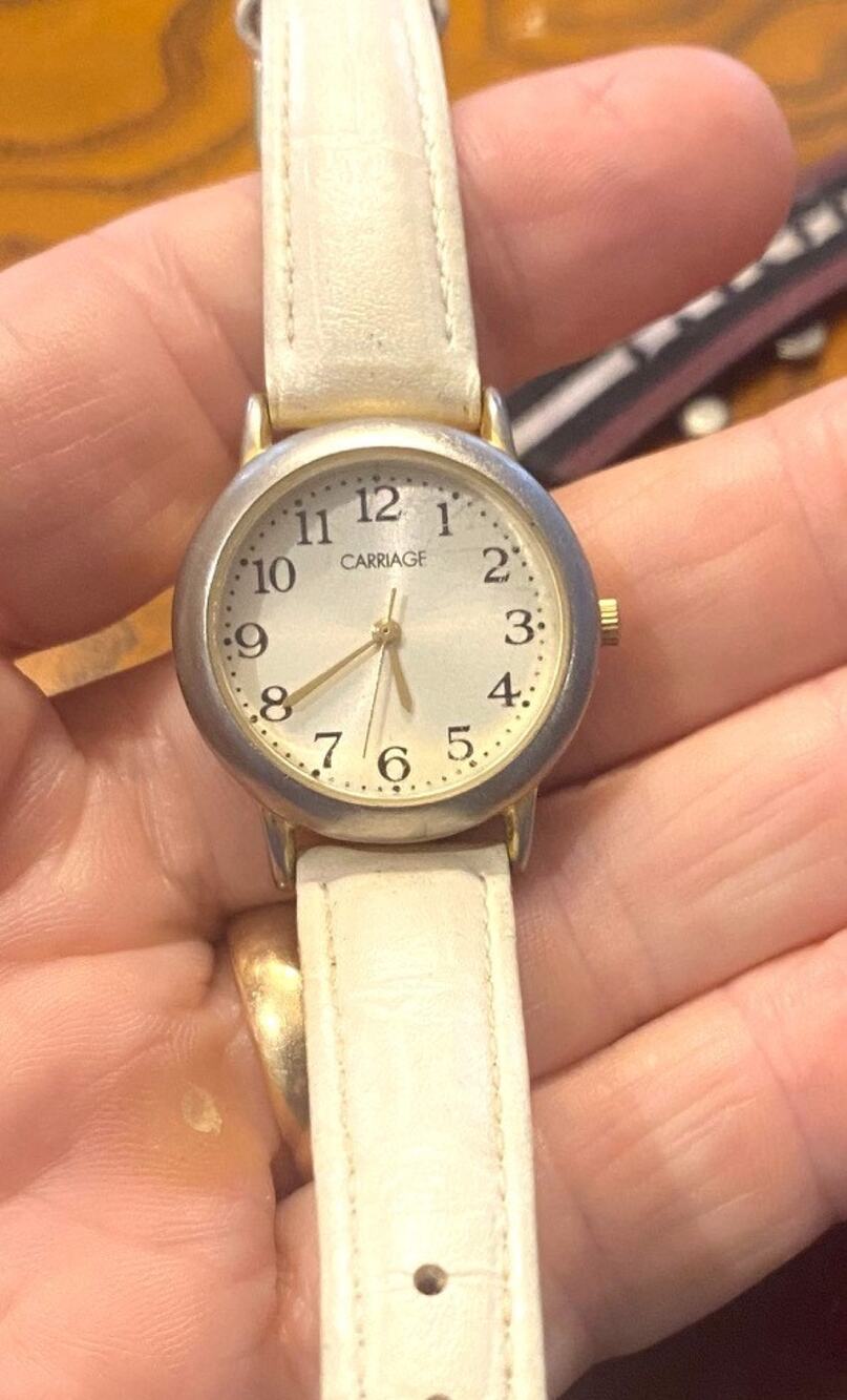 Women's Two Tone Carriage Watch, Water Resistant, White Band